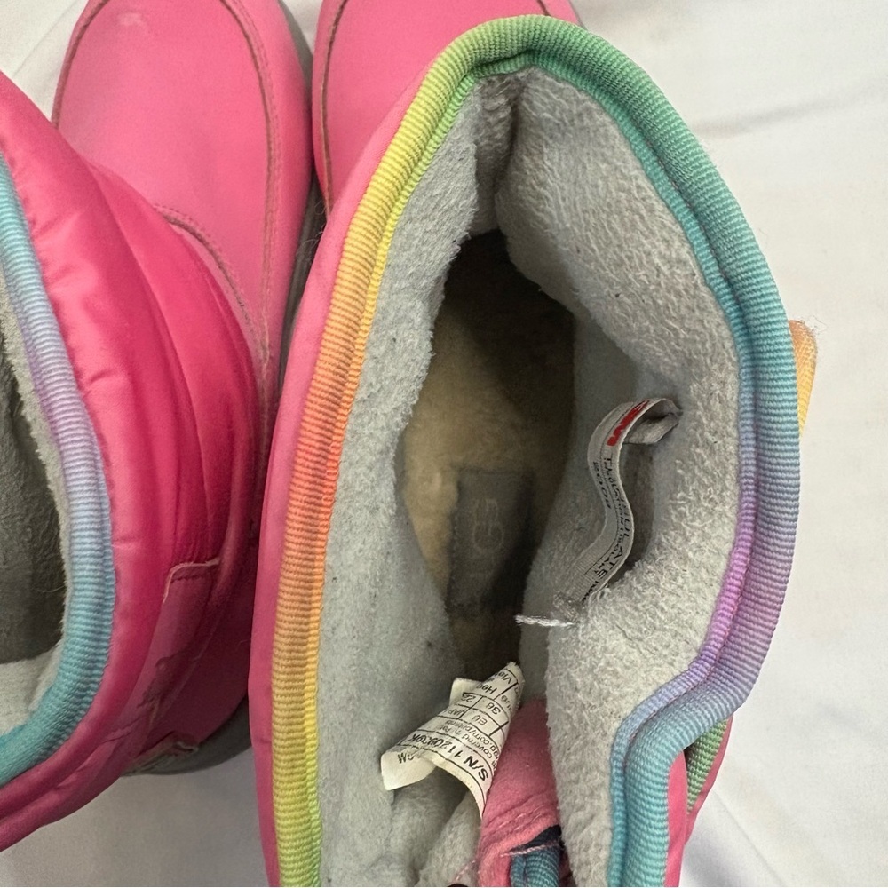 UGG Toty Weather Rainbow Waterproof Boots Pink Leather Nylon Sheepskin Insole - Picture 13 of 14